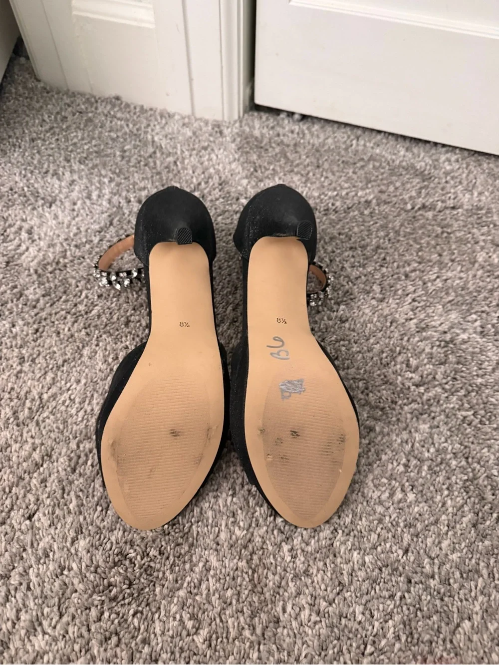Badgley Mischka Black Crystal-Ankle Open-Toe Heels